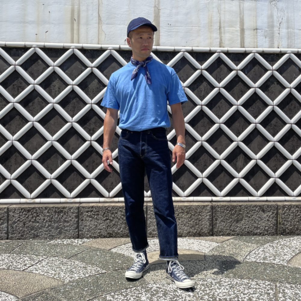 日本製丸胴Tシャツ 藍染（納戸）