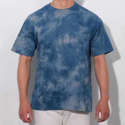 Japanese round T-shirt indigo dyed (Nado tie dye gray)