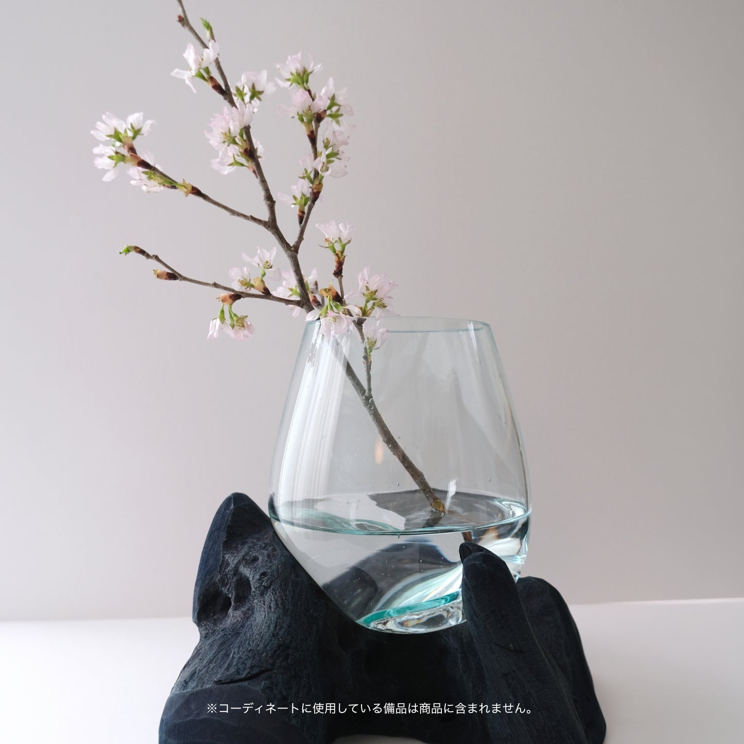 Indigo-dyed driftwood and terrarium (glass bowl)