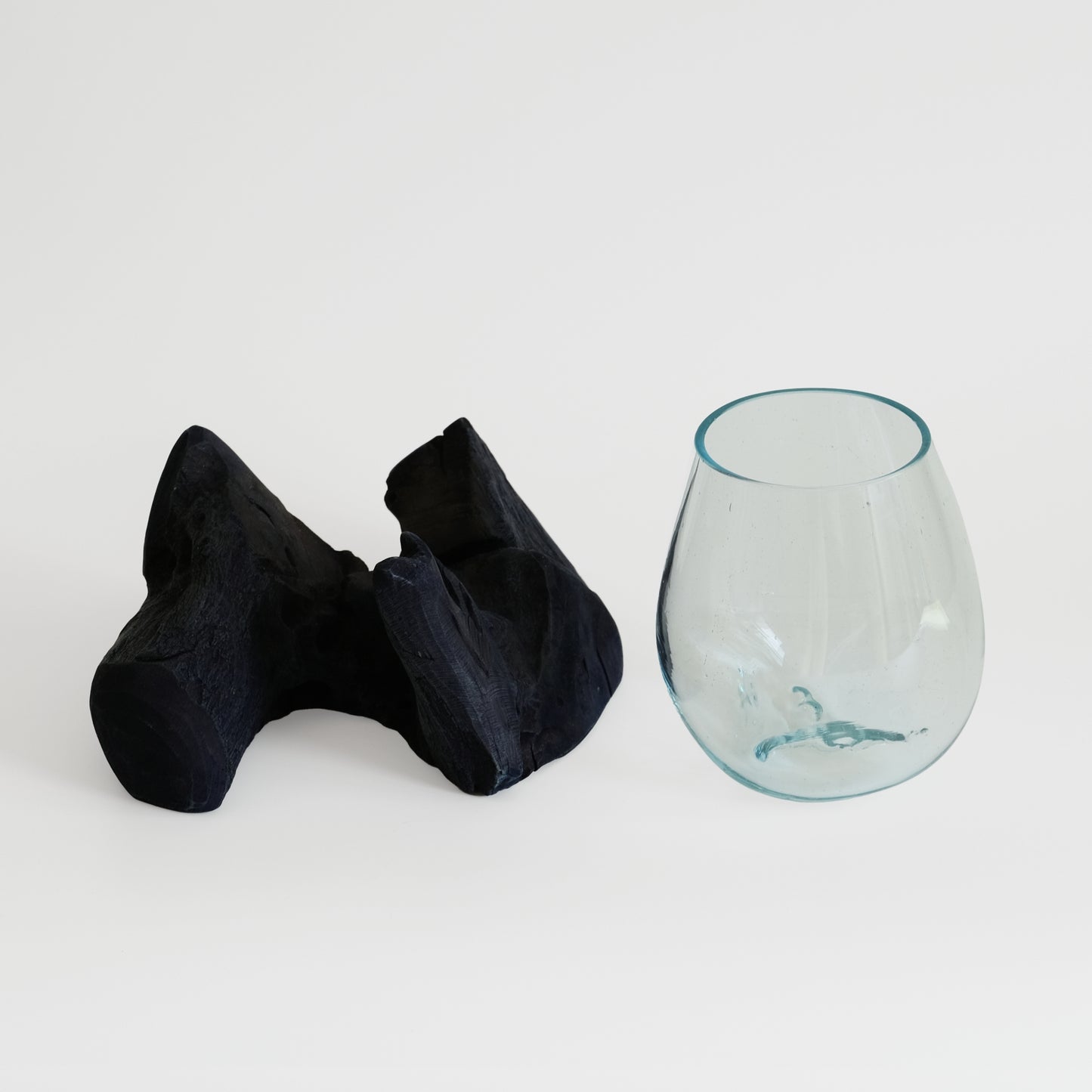 Indigo-dyed driftwood and terrarium (glass bowl)